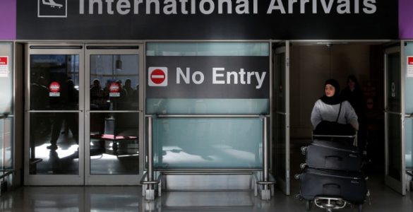 An international traveler arrives after U.S. President Donald Trump's executive order travel ban at Logan Airport in Boston