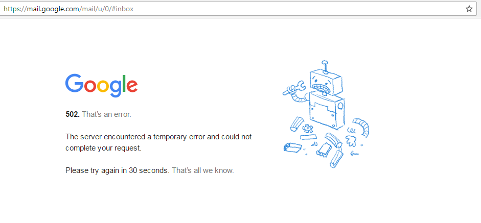 Gmail is temporarily down - 502 server error