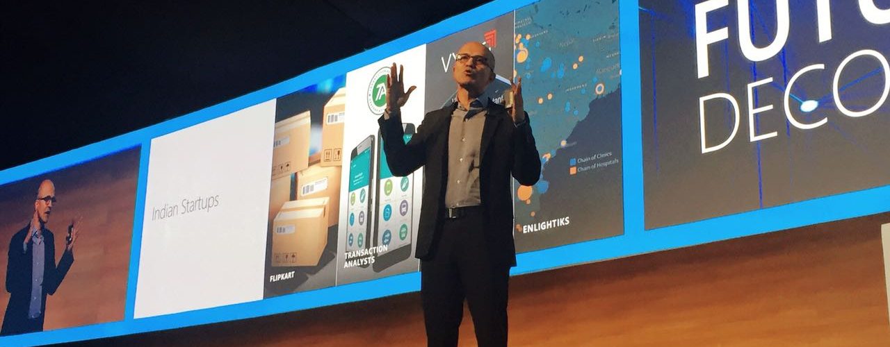 Satya Nadella (CEO, Microsoft) speaking at Future Decoded 2017 in Mumbai
