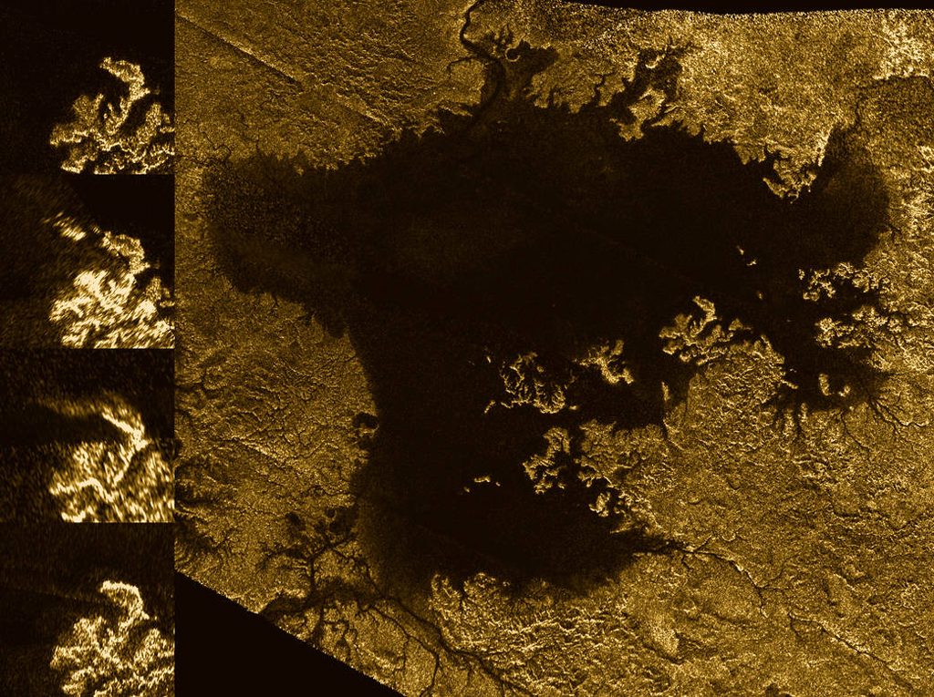This image from the Radar instrument aboard NASA's Cassini spacecraft show the evolution of a transient feature in the large hydrocarbon sea named Ligeia Mare on Saturn's moon Titan
