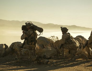 U.S. Army Soldiers, assigned to 11th Armored Cavalry Regiment, provide enemy fire from a mountaintop during Decisive Action Rotation 16-09 at the National Training Center in Fort Irwin, Calif., Aug. 28, 2016. U.S. Army photo by Spc. JD Sacharok