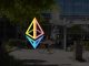 google campus in the back and ethereum network logo in the front